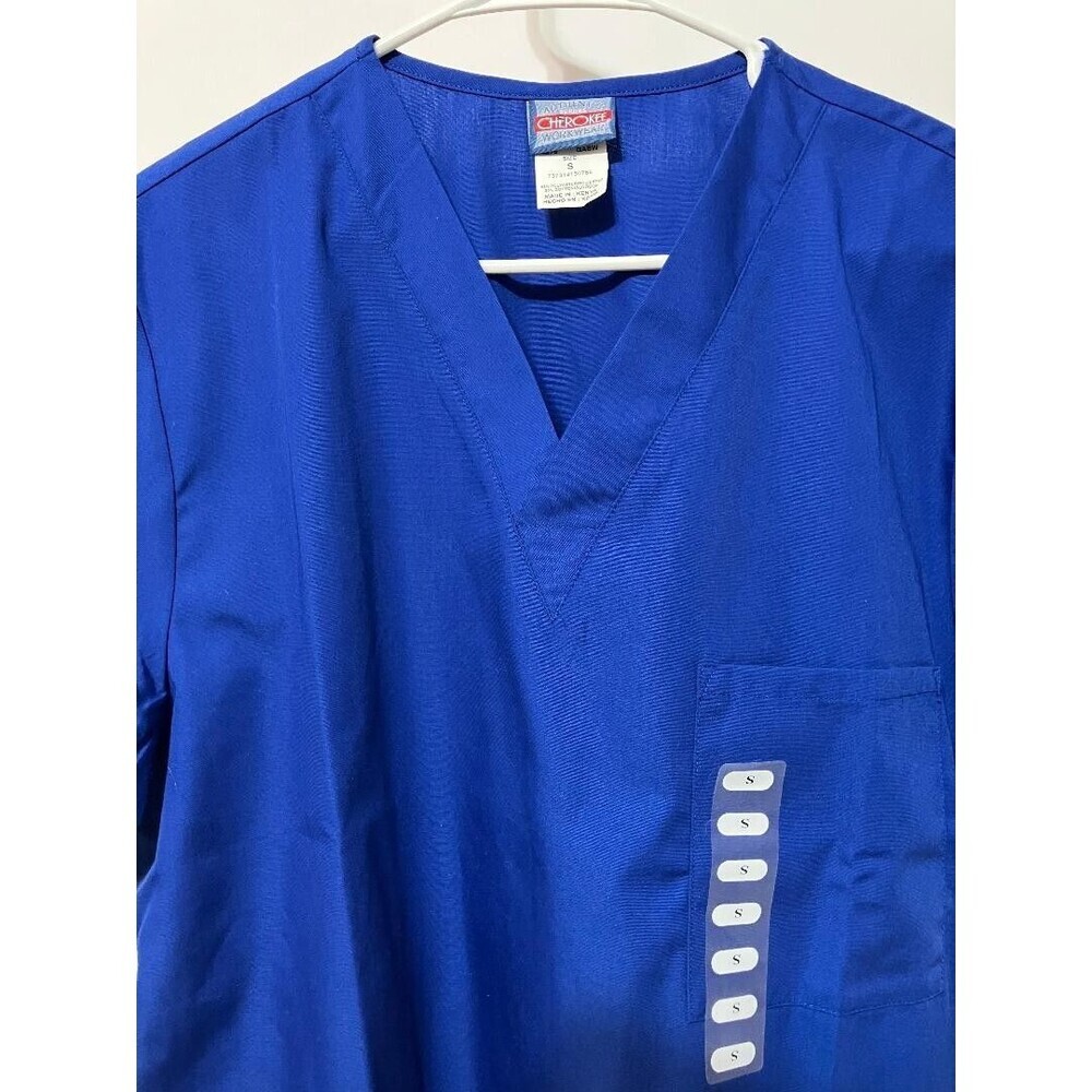 NWT Cherokee S Royal Blue Scrub Top V-Neck Gorpcore Utility Sporty Aesthetic - Picture 3 of 8